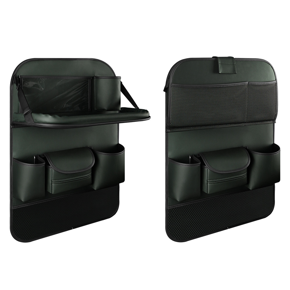 Car Back Seat Organizer With Foldable Table Tray, Adjustable Buckle Mounting, Multi-Functional Storage Rack Phone Pockets, Utility Tool For Kids Toddlers Travel green