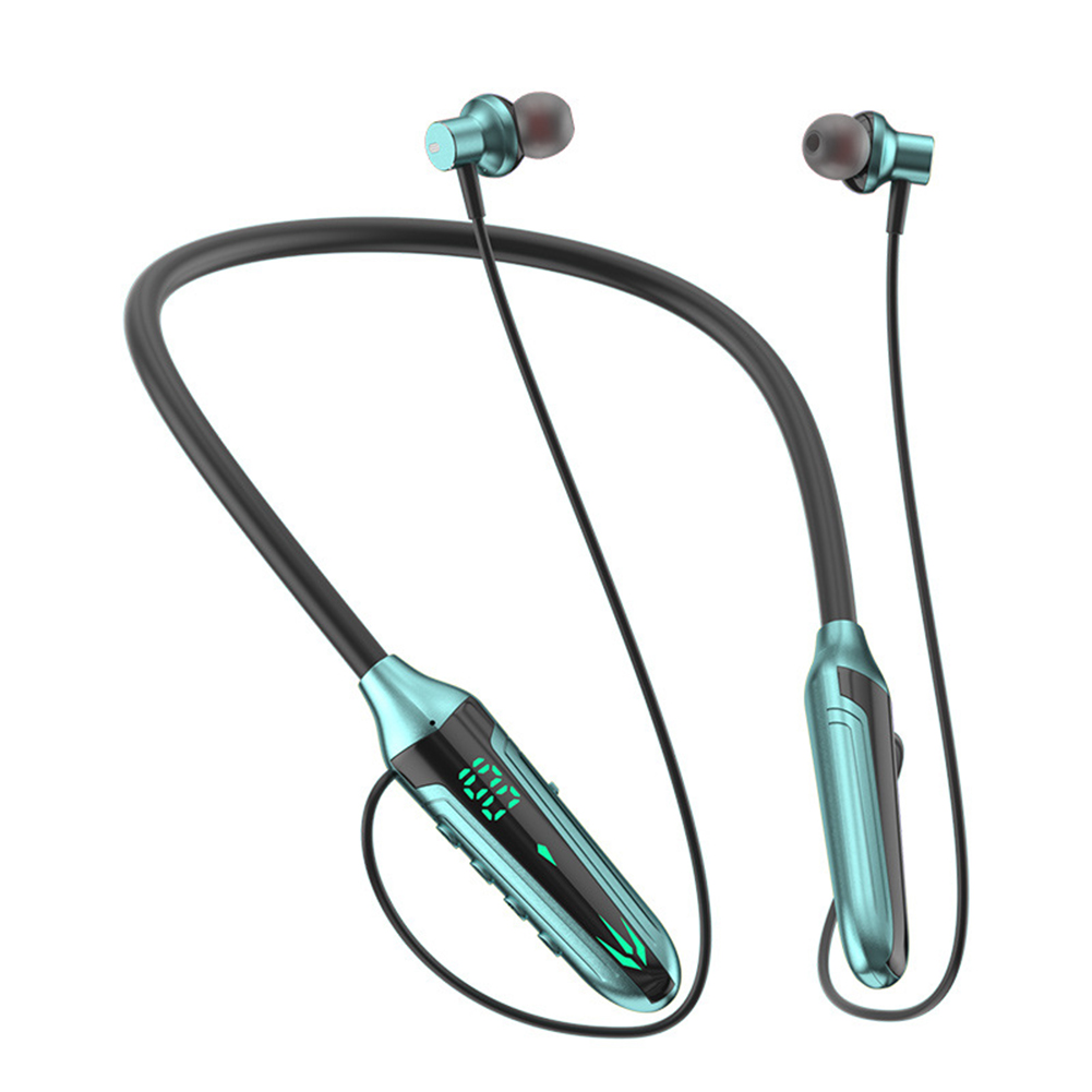 Wireless Bluetooth Headphones Neck-hanging Type Digital Display Headset Low-latency Gaming Earphone youth green