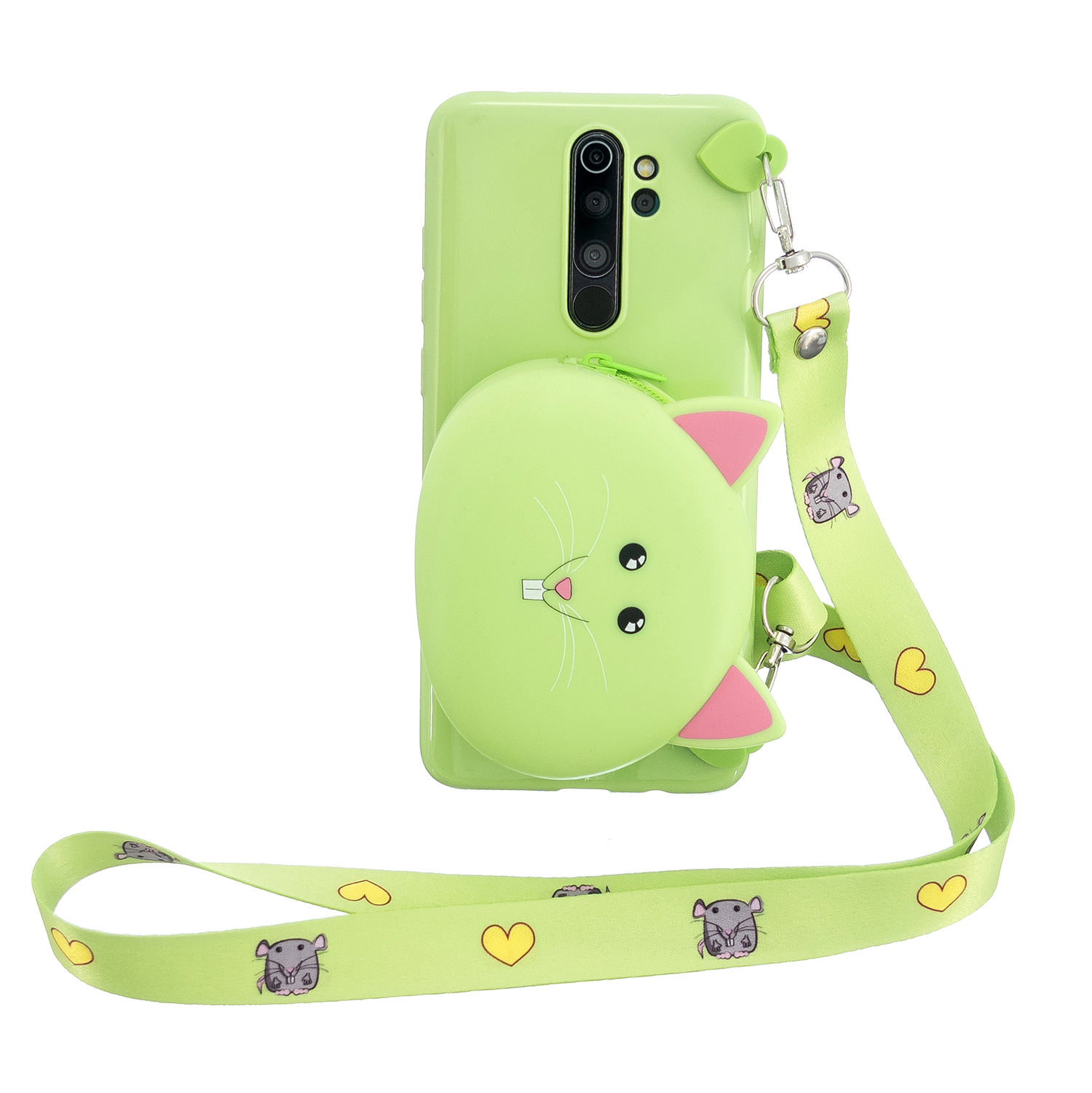 For Redmi Note 8/8T/8 Pro Cellphone Case Mobile Phone Shell Shockproof TPU Cover with Cartoon Cat Pig Panda Coin Purse Lovely Shoulder Starp  Green