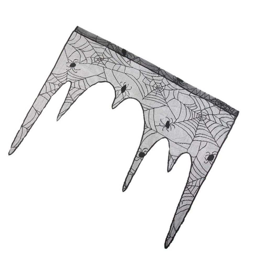 Black Spider Web Lace Fireplace Stove Cloth Cover for Halloween Ghost Festival Party 105x107cm black_105x107