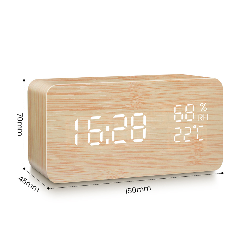 Alarm Clock Led Digital Wooden Electronic Gadget Rectangular Desk Clock