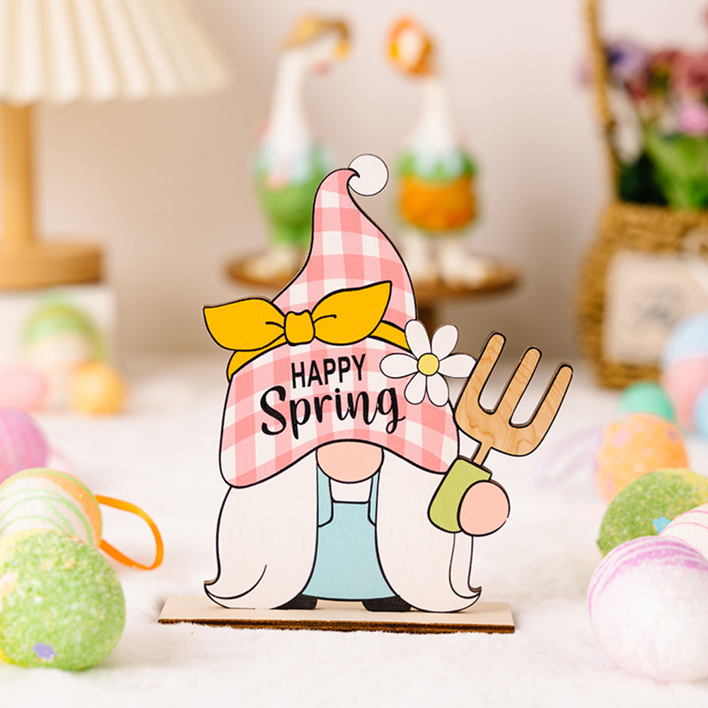 Easter Gnome Wooden Ornament Desktop Sculpture Ornament Home Decorate Crafts Easter Decoration Supplies