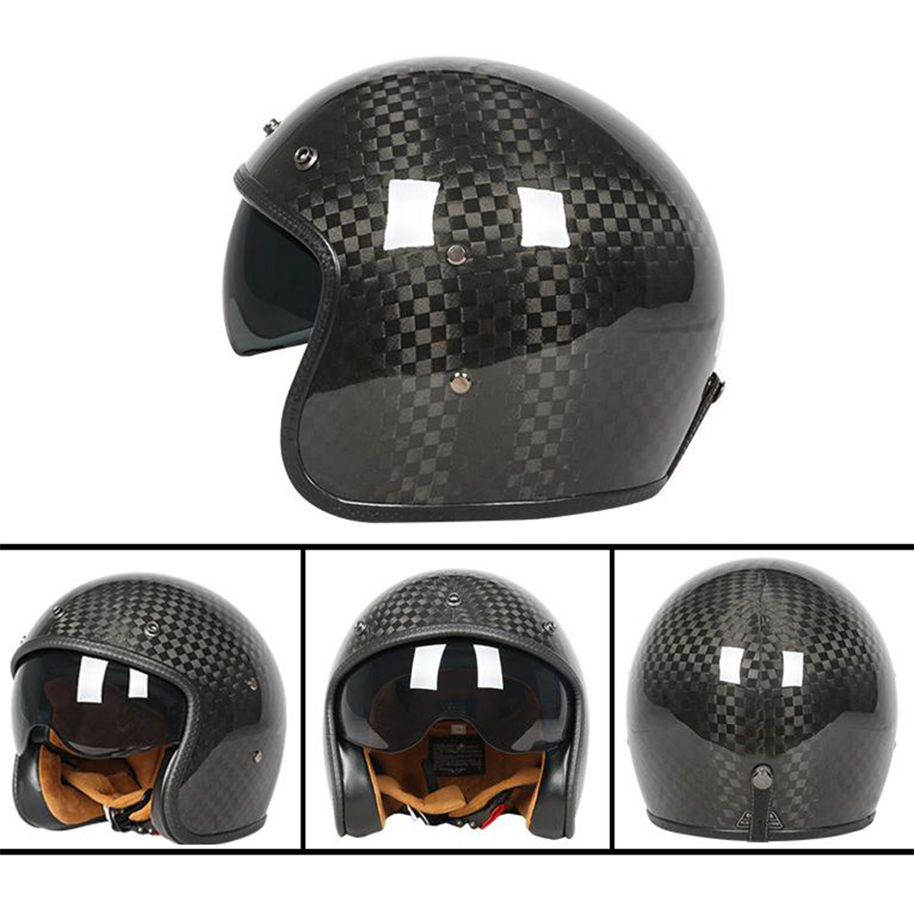 Retro Helmet Carbon Fibre Half Helmet Half Covered Riding Helmet Bright 12K carbon fiber L
