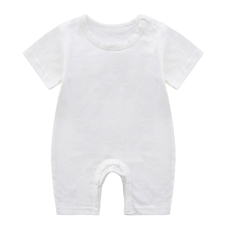 Summer Short Sleeves Jumpsuit For Newborns Simple Solid Color Cotton Jumpsuit For 0-3 Years Old Boys Girls White 2-3Y 90cm