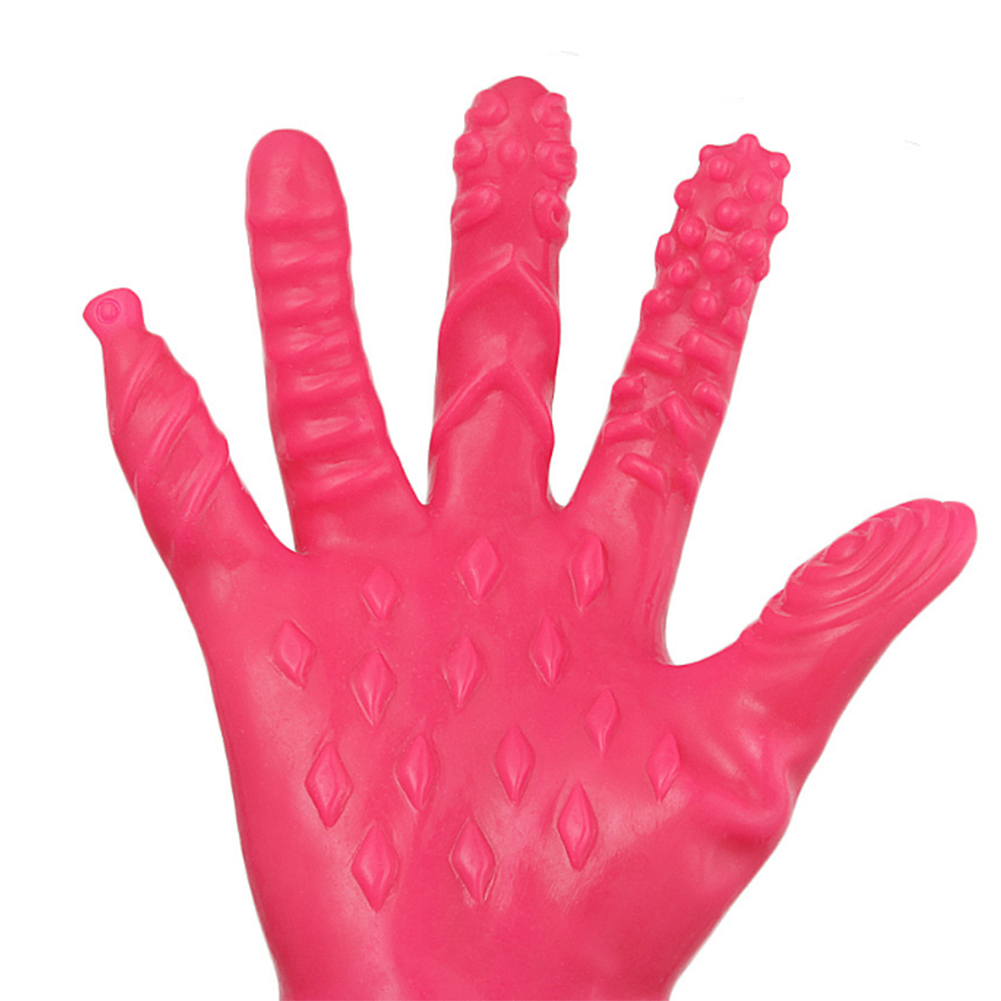 1 Pc Fingers Funny Bump Design Massage Foreplay Female Masturbation Hand Glove Sex Games Tool for Couples 3 Colors Choices A model - Pink