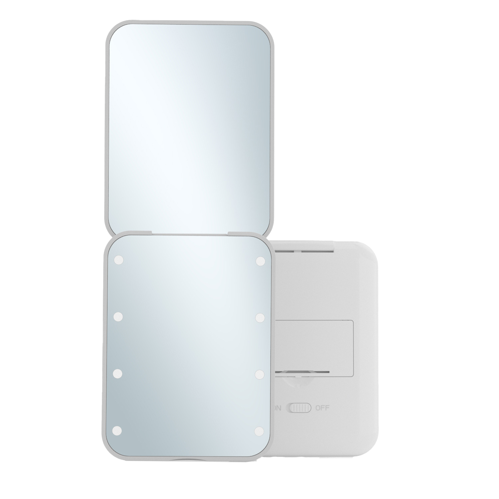Mini Portable Led Cosmetic Mirror Small Travel Mirror With1X/2X Magnifying And 8 Lights Handheld Square Foldable 2-Sided Makeup Mirror For Women White
