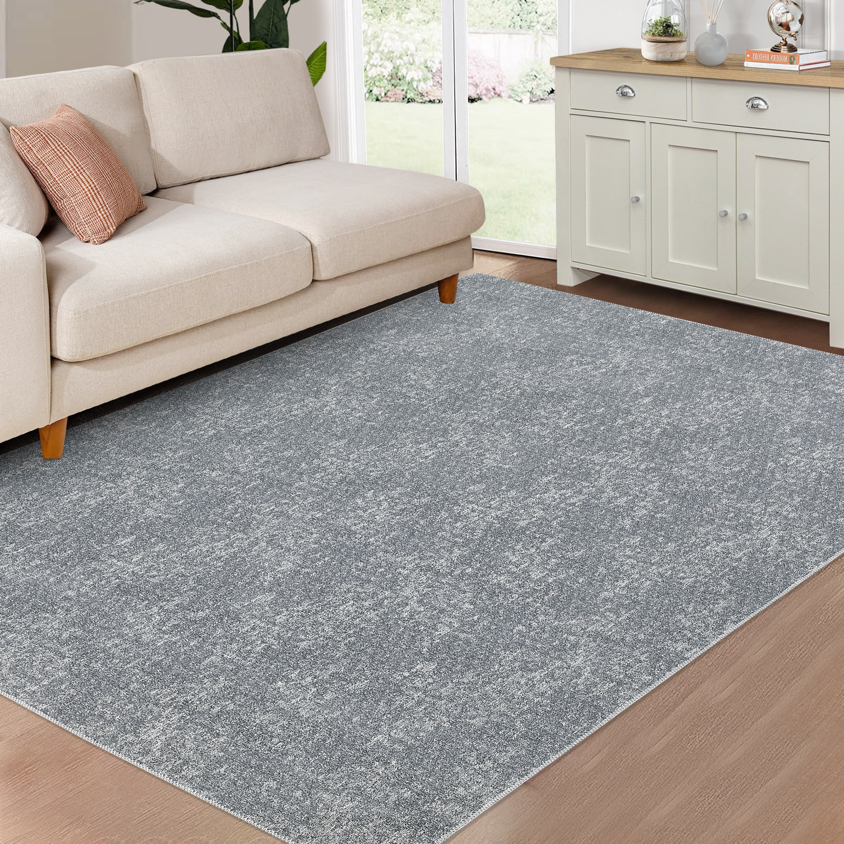 US GARVEE Large Area Rug 9X12 Solid Contemporary Area Rug Washable Rug Grey Rug Thin Living Room Rug Indoor Carpet Soft Low Pile Rug Reversible Bedroom Rug for Nursery Room, Grey