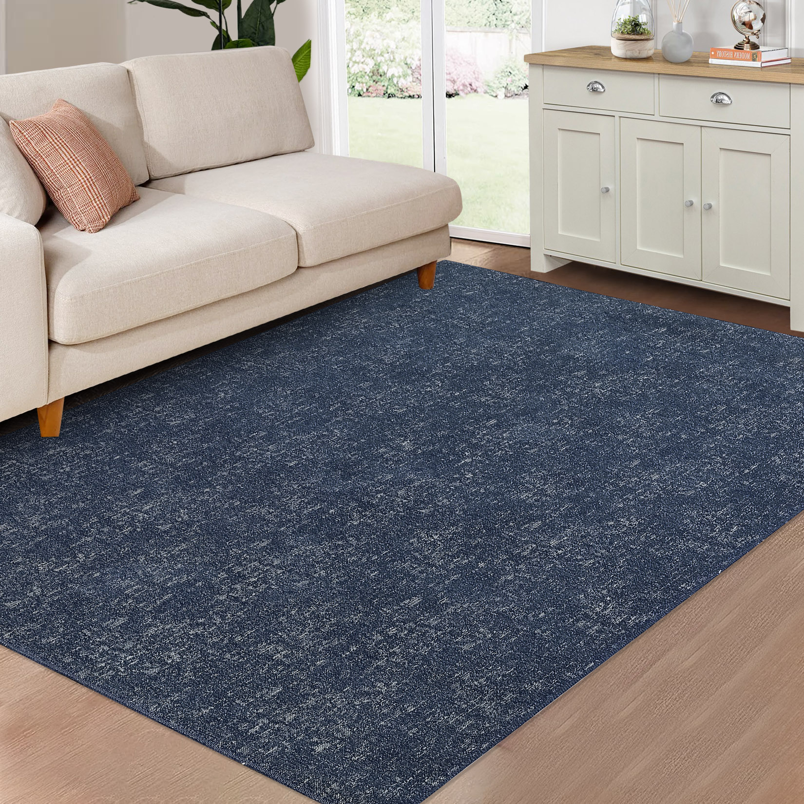 US GARVEE Large Area Rug 9X12 Solid Contemporary Area Rug Washable Rug Navy Rug Thin Living Room Rug Indoor Carpet Soft Low Pile Rug Reversible Bedroom Rug for Nursery Room, Navy
