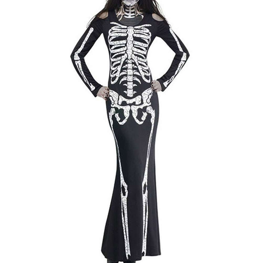 Wholesale Halloween Sexy Bodycon Dress Scary Skeleton Long Sleeve Slim