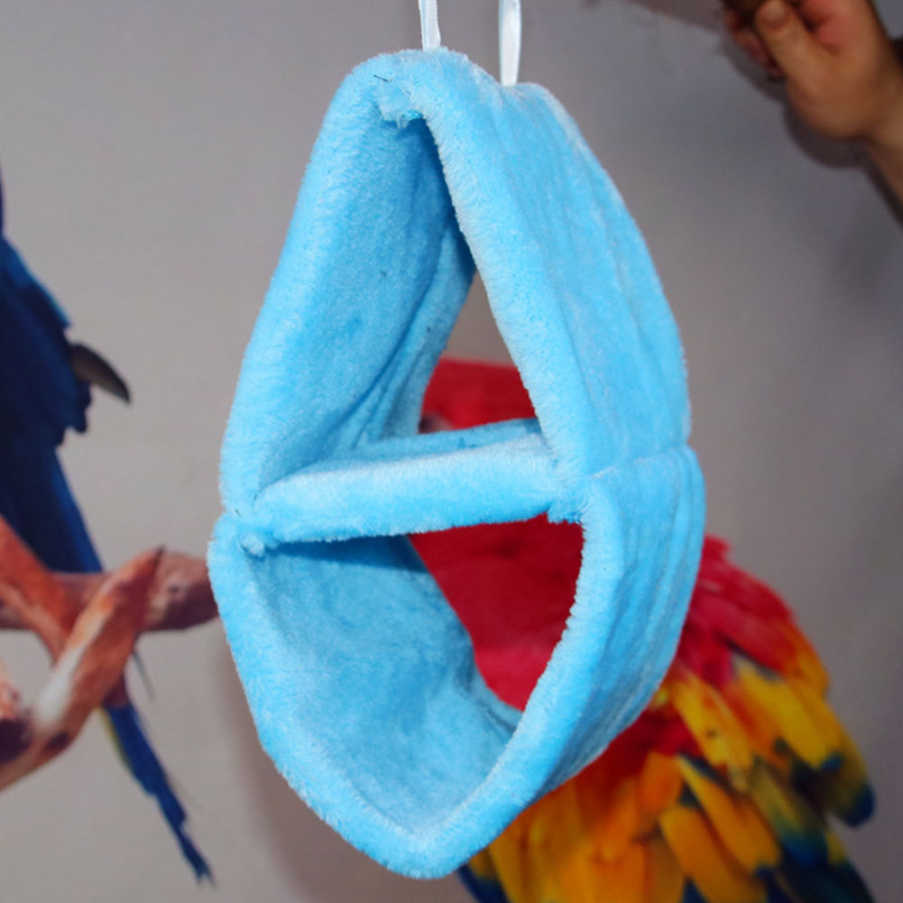 Double Layer Plush Nest Parrot Bird Hammock with Hanging Hook for Pet blue_18*12*26