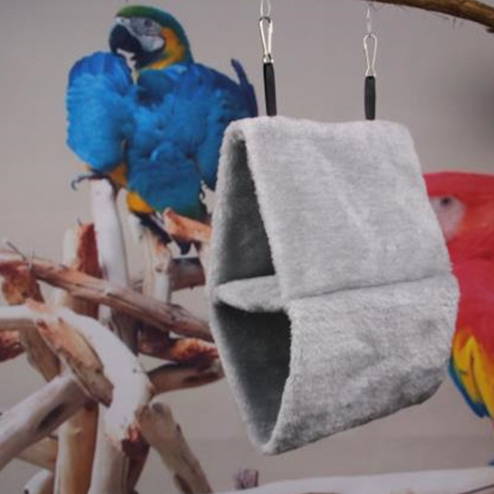 Double Layer Plush Nest Parrot Bird Hammock with Hanging Hook for Pet gray_18*12*26