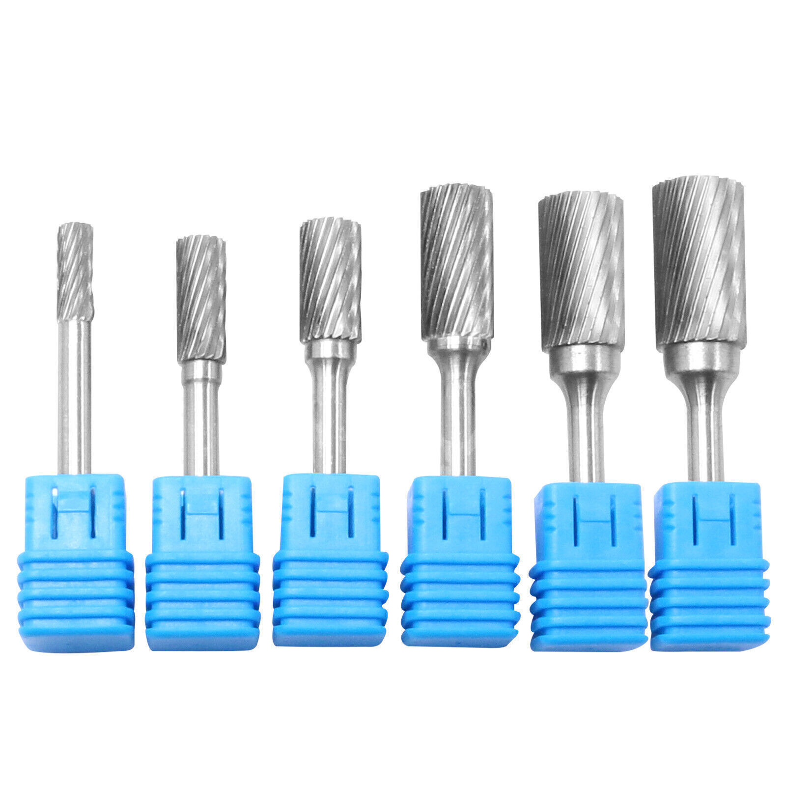 6 PCs Solid Carbide Burr Set Polishing Diamond Burrs Rotary Tools Accessories For Carving Engraving Grinding Polishing Cylinder Head Porting Sculpting Type A single slot 6-piece