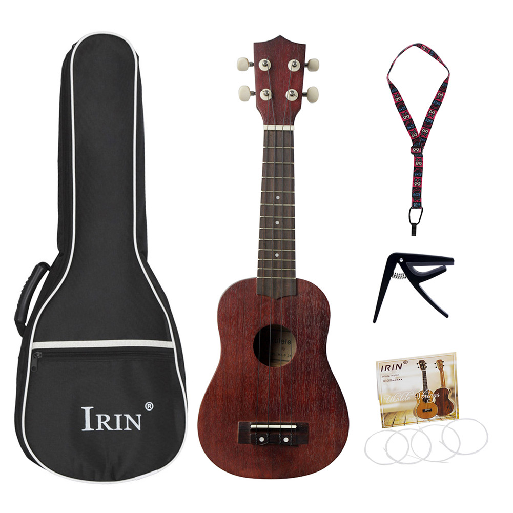 21inch Sapele Ukulele Small Guitar 15 fret Ukelele Kit with Strap Capo Concert Musical Instrument wine red