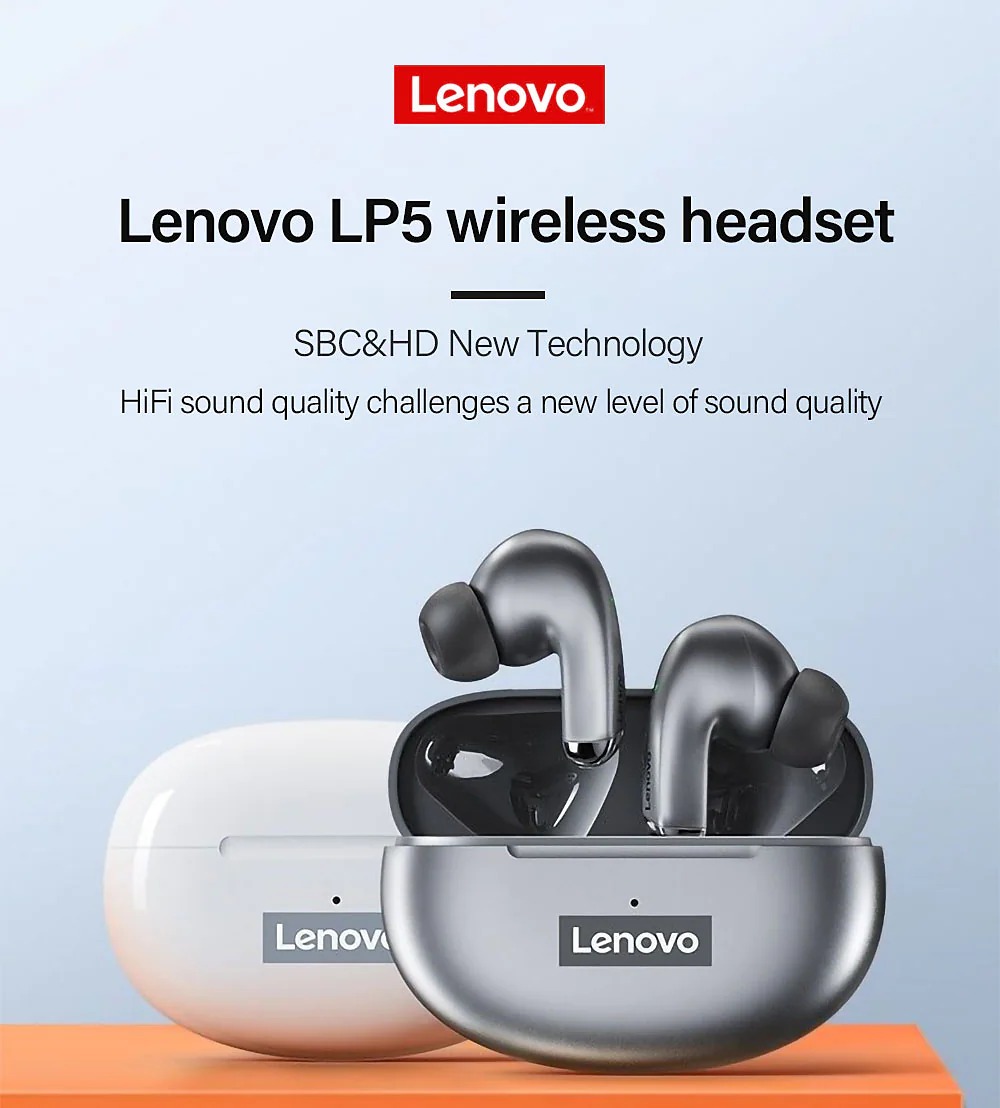 Lenovo LP5 True Wireless Headphones TWS Earbuds Bluetooth5.0 Ergonomic Design HIFI Deep Bass for Mobile Phone