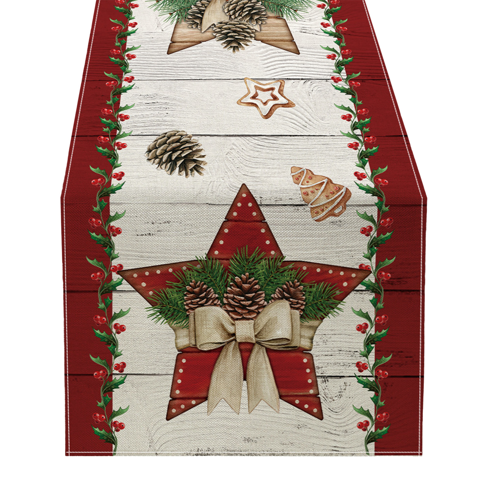 Christmas Table Runner Ornament Waterproof Non Fading Linen Fabric Table Cover
