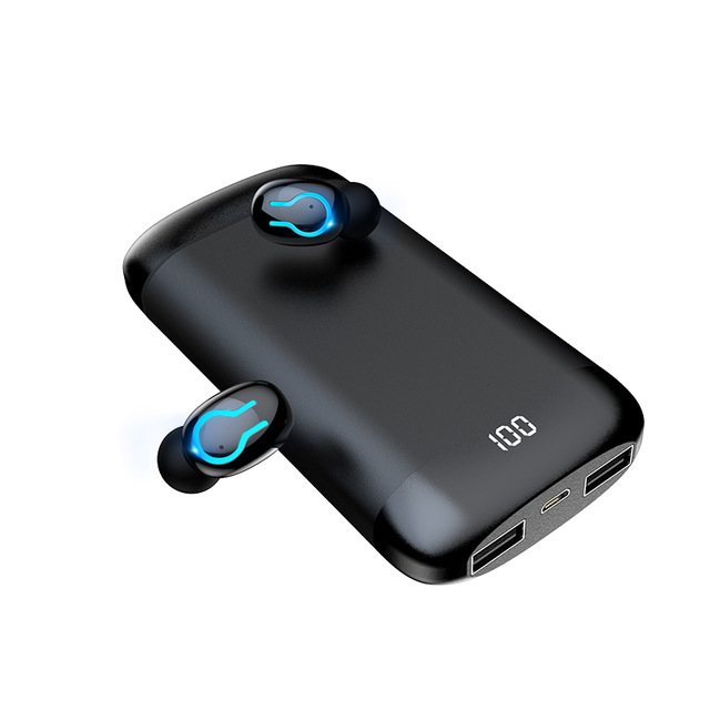 Q66 TWS Bluetooth Earphones HD Stereo Headphone Noise Reduction Sports Headset Built-in Mic with 6000mAh Charging Case Mobile Power Bank black