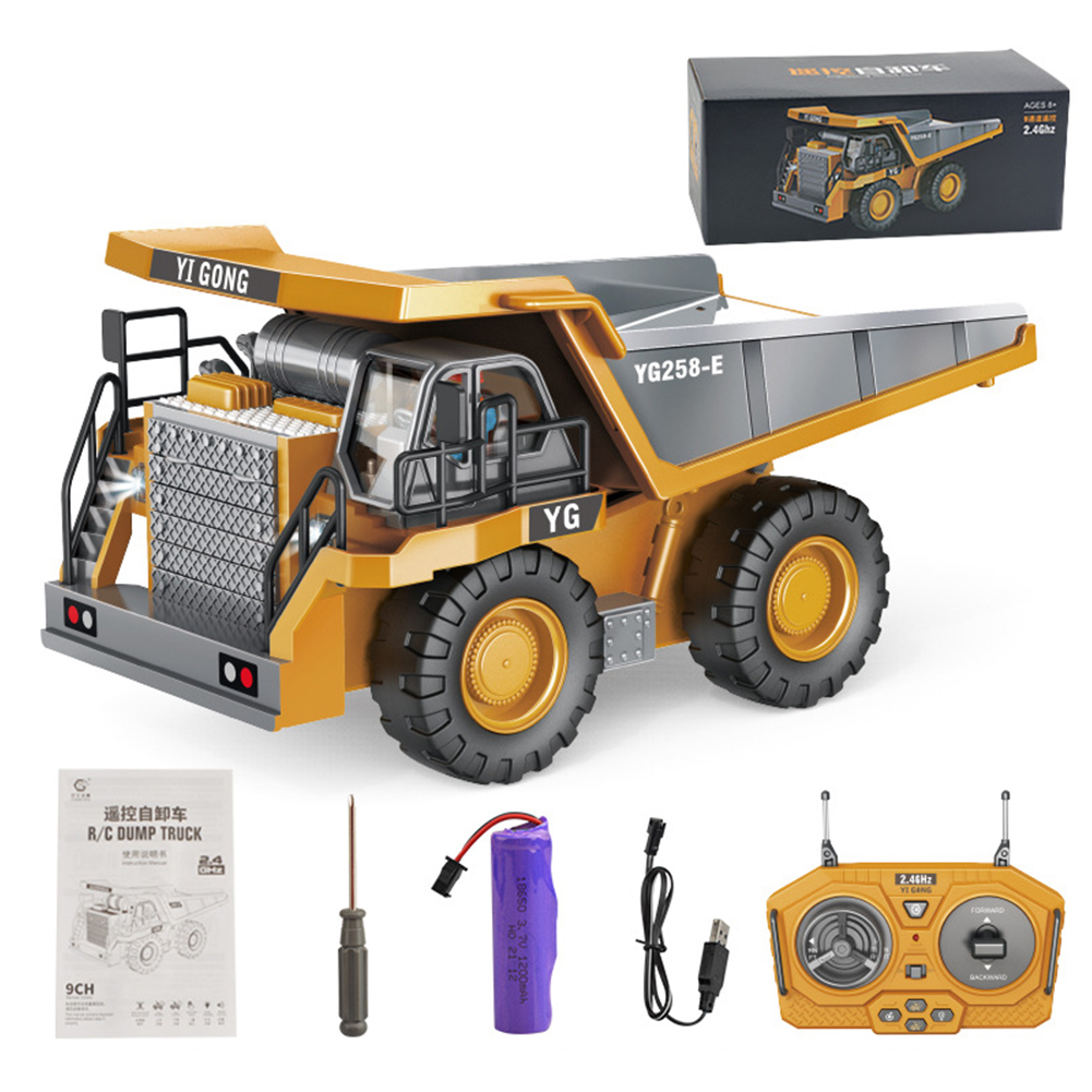 Alloy Engineering Vehicle Remote Control Excavator Bulldozer Dump Truck Electric Toys For Boys 9-channel Dump truck(Chinese)