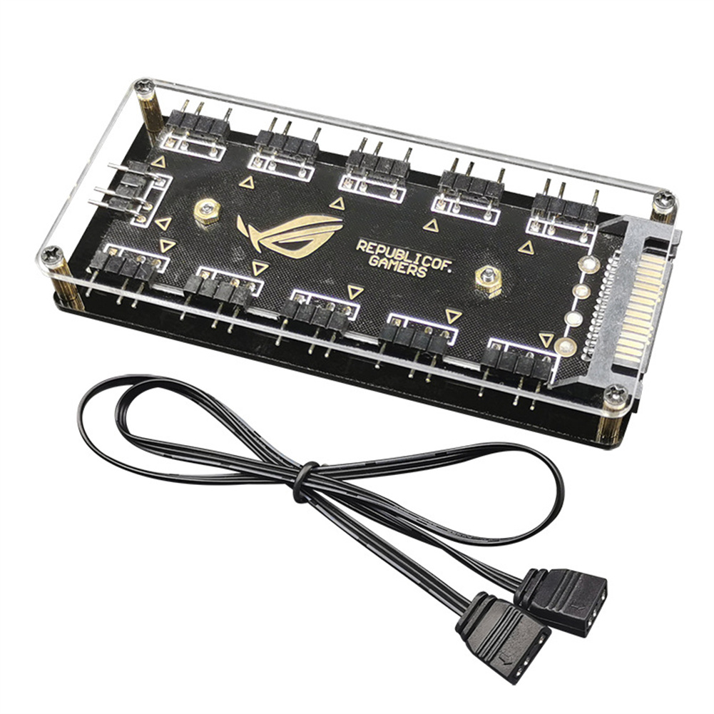 Connector 1 To 10 Port ARGB Splitter Hub 5V 3Pin ARGB Case Fan Hub With Adhesive Base SATA Power For LED Fans Lights ARGB hub