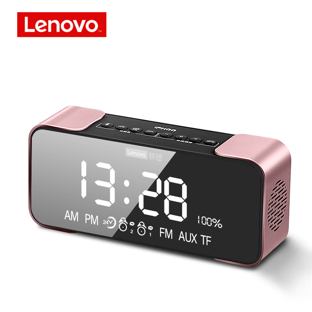 Lenovo  L022 Portable Bluetooth Wireless Speaker Led  Alarm Clock Tf Card Fm Wireless Loudspeaker Pink