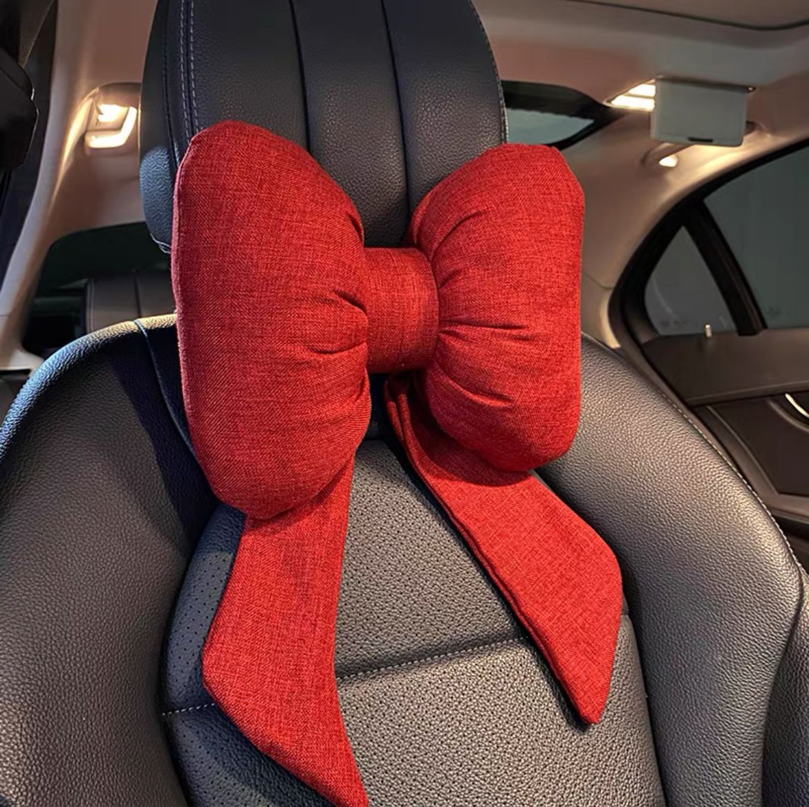 Car Seat Headrest Neck Rest Cushion, Big Bowknot Streamer Shaped Neck Pillow Quick Buckle Design Ergonomic Neck Lumbar Support