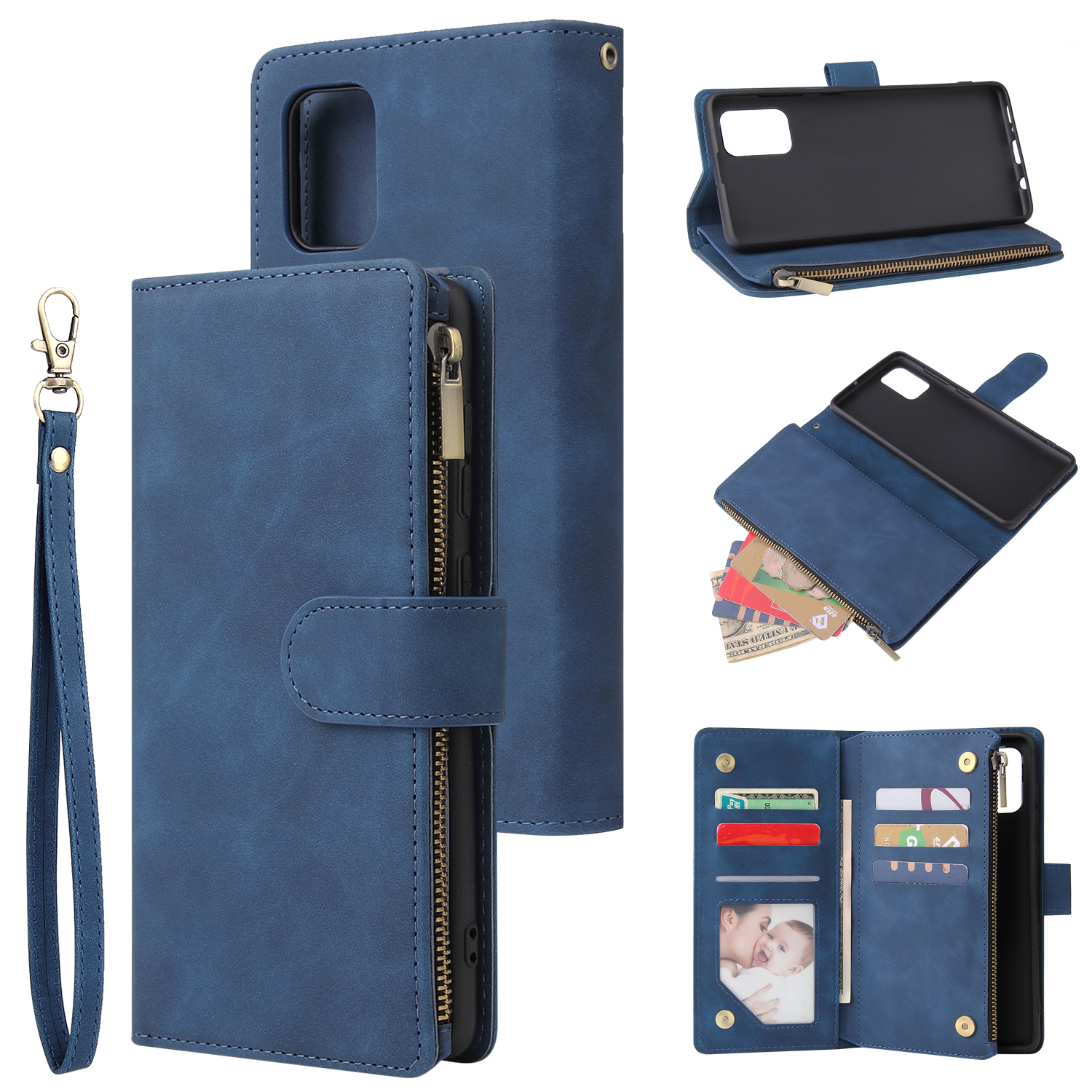 For Samsung A71 Case Smartphone Shell Precise Cutouts Zipper Closure Wallet Design Overall Protection Phone Cover  Blue