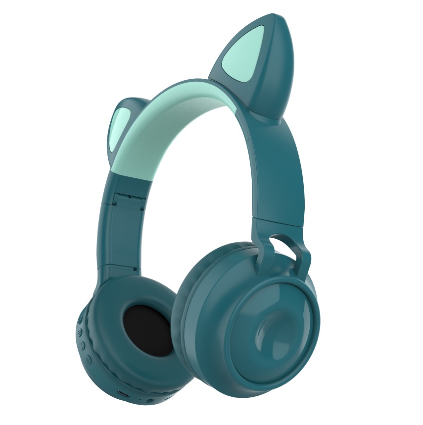 Bluetooth 5.0?Ear Headphones Foldable Stereo Wireless Set Mic LED Light Volume Control Support For Kids blue