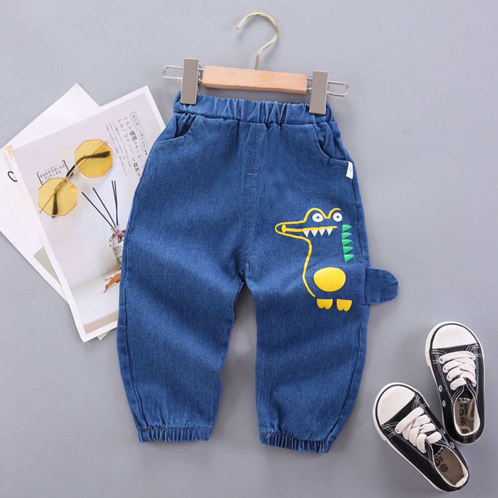 Kids Cartoon Jeans Fashion Cotton Middle Waist Trousers Casual Breathable Pants For 1-6 Years Old Kids dark blue 2-3Y 90cm