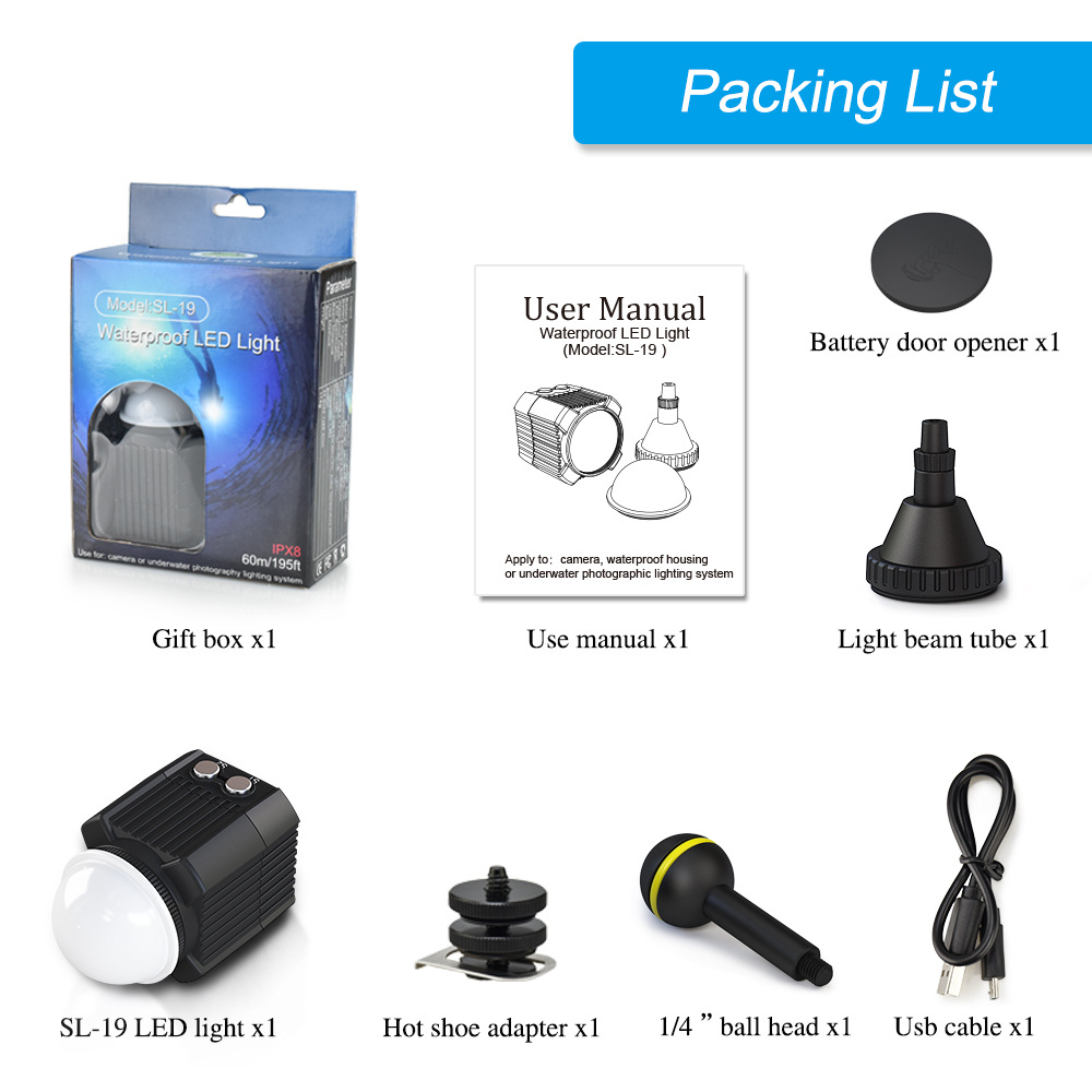 Photographic Lighting Waterproof Camera LED Photo Video Fill Light Lamp 60M Underwater Diving Photography Light black