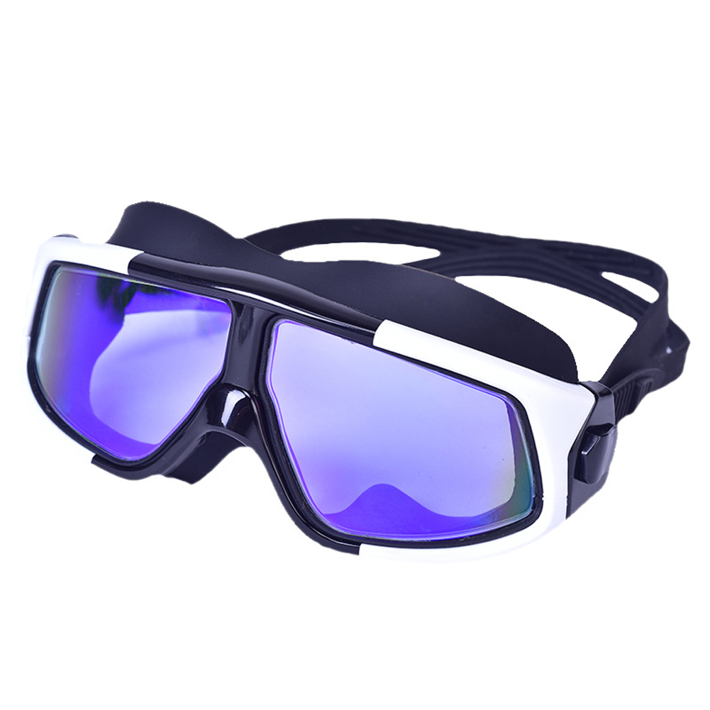 Men Women Swimming Goggles Thickened Waterproof High-definition Double Layer Anti-fog Swim Eyewear E black and white blue plating