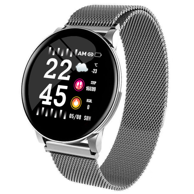 W8 Smart Watch Ladies Weather Forecast Fitness Sports Tracker Heart Rate Monitor Smartwatch Android Women Men's Watches Smart Bracelet Silver steel