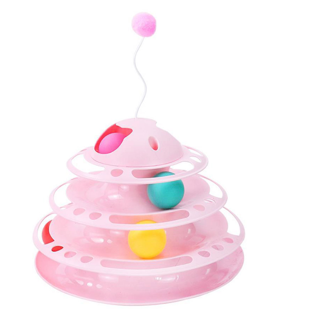 Removable 4-layer  Cats  Turntable  Toys With Antenna Ball Educational Training Amusement Plate Accessories Interactive Props Pink