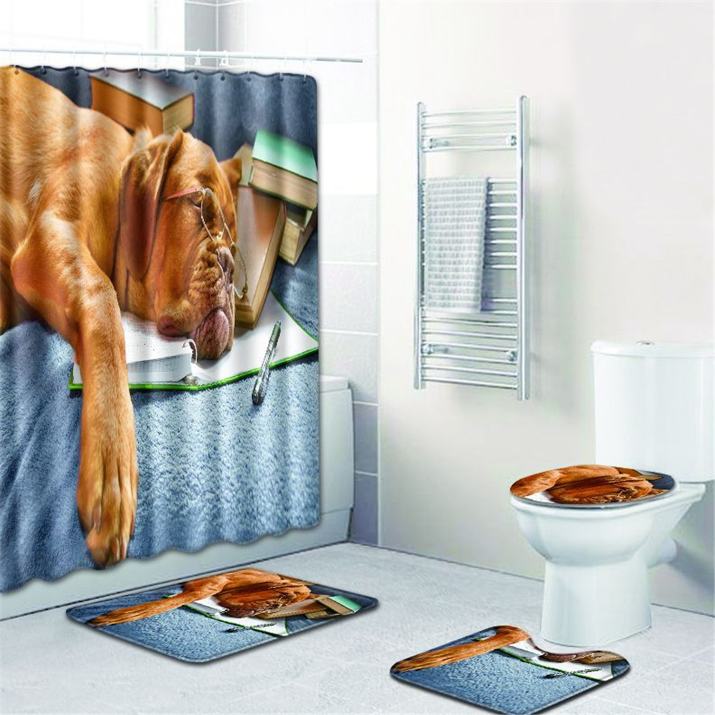 4  Pcs Non-slip Rug Toilet  Lid  Cover Bath  Mat Waterproof Bath  Curtain w180623-d032_50*80cm