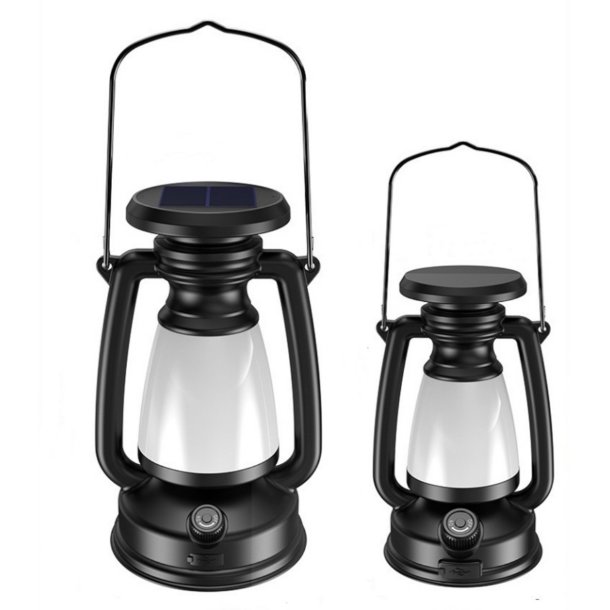 LED Camping Lantern Portable Solar/USB Powered 3000-5000K Stepless Dimming Light With Handle Retro Waterproof Rechargeable Hanging Lantern