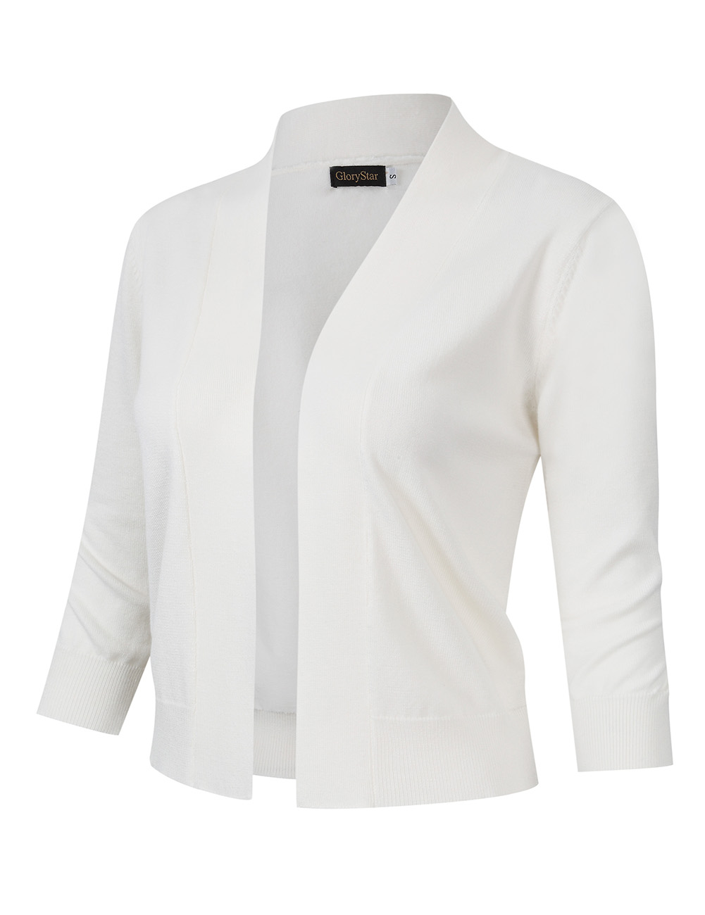US GLORYSTAR Women's Casual Classic Solid Color 3/4 Sleeve Open Front Cropped Cardigan