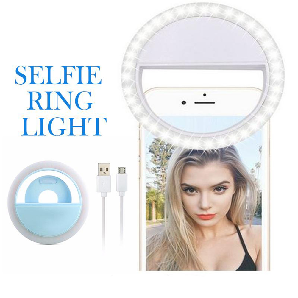 Led Selfie Ring  Light Portable Rechargeable Fill-in Flash Led Light 3 Light Settings 36 Led Beads For Video Makeup Photography RK12 blue rechargeable
