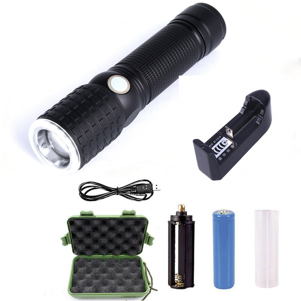T6 LED Tactical Flashlight, Angel Eyes 3 Mode Zoomable Torch Light, Mini Handheld Outdoor Lamp for Hiking, Camping, Cycling, Emergency  Black