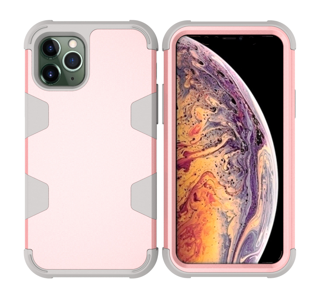 For iPhone11 iPhone11 Pro iPhone11 Max PC+ Silicone 2 in 1 Hit Color Tri-proof Shockproof Dustproof Anti-fall Protective Cover Back Case Rose gold + gray