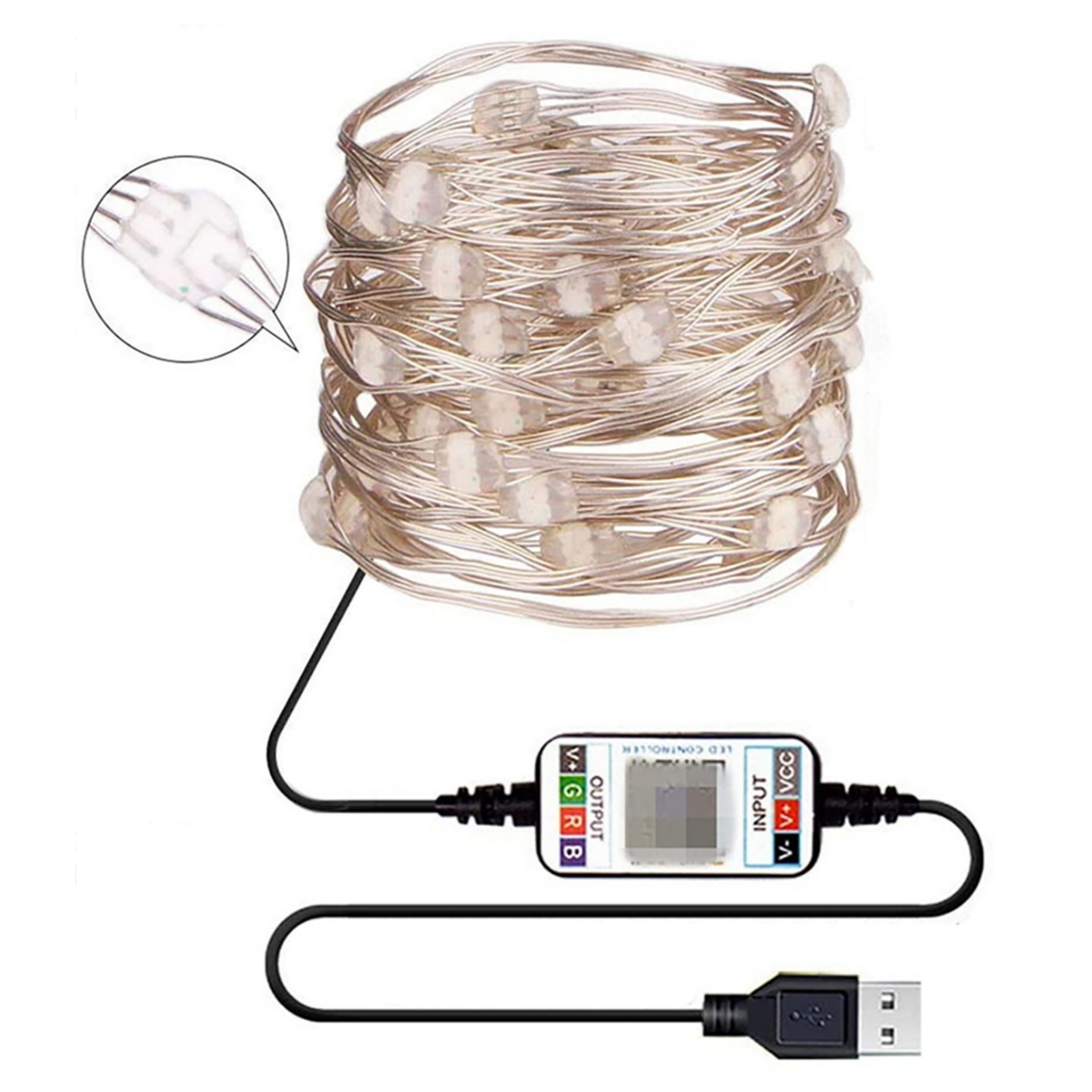 USB String Lights IP67 Waterproof Voice Controlled 7 Pattern 29 Modes 16 Million Colors Copper Wire Lights