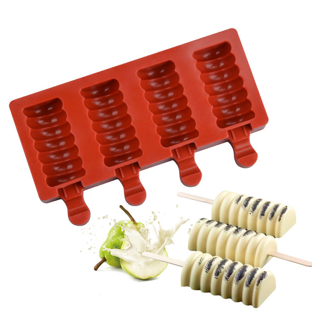 4 Cavity Silicone Mold for DIY Ice Cream Popsicle Kitchen Tool Red-brown