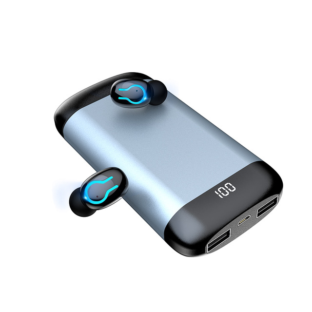 Q66 TWS Bluetooth Earphones HD Stereo Headphone Noise Reduction Sports Headset Built-in Mic with 6000mAh Charging Case Mobile Power Bank gray