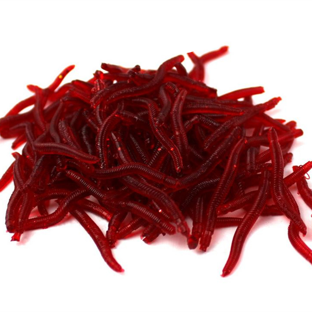 50pcs Red Worms Fishing Lures Artificial Soft Fishing Bait 1.4inches(3.5cm)
