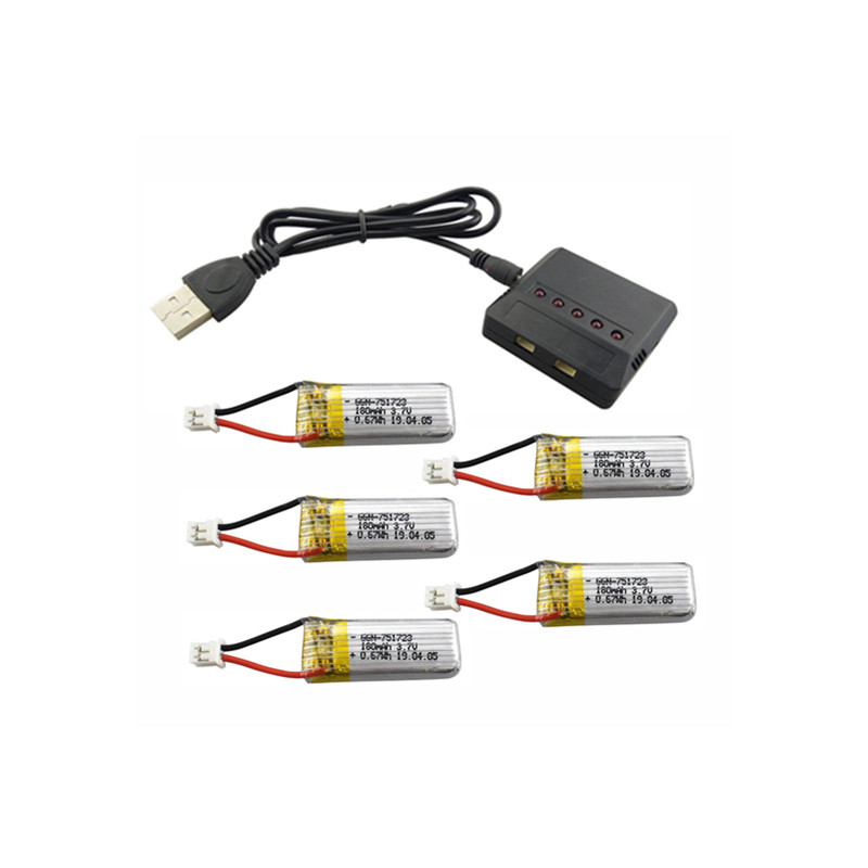 Enhance Your Everyday 5PCS 3.7V 180mah Lithium Battery with 5 in 1 Charger for A20 A20W Remote Control Helicopter Spare Parts as shown