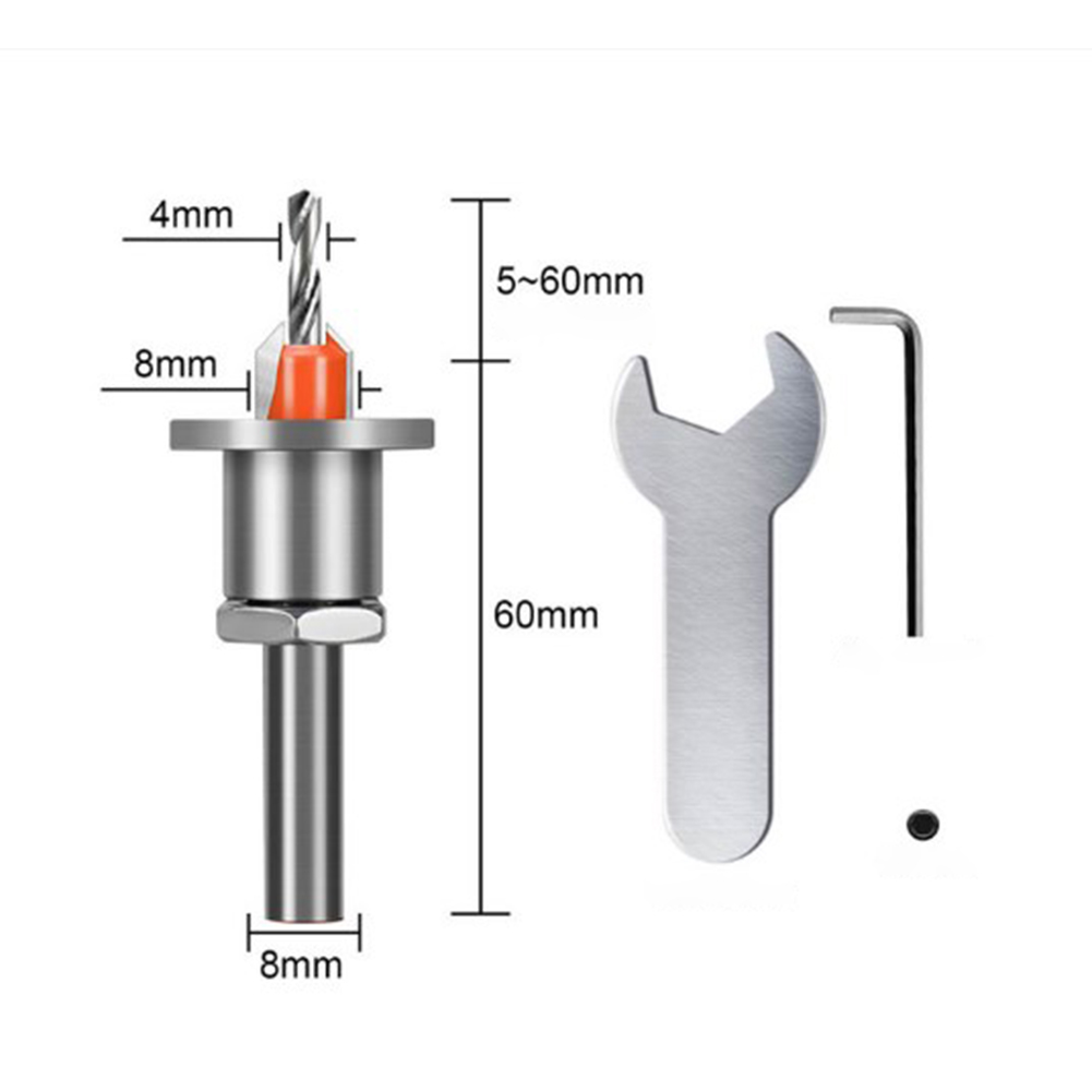 Counter Sink Drill Bit With Adjustment Wrench Woodworking Router Bit Milling Cutter Screw Extractor 4mmx8mm