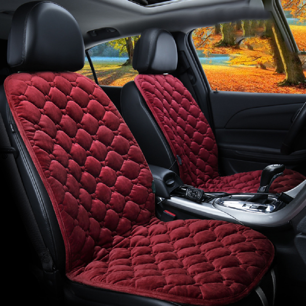 12V Heating Car Seat Cover Front Seat Cushion Plush Heater Winter Warmer Control Electric Heating Protector Pad Love Wine Red-Two Seat 12V
