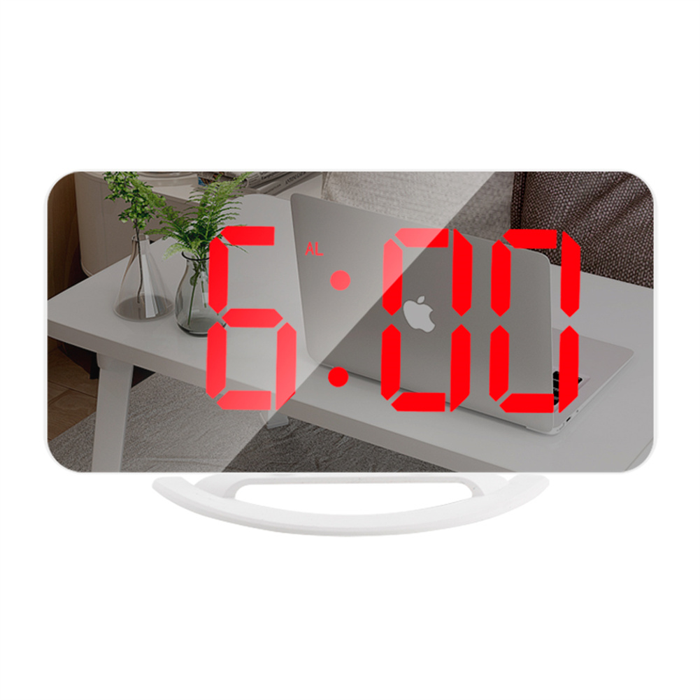 Multifunctional  Mirror  Clock Led Makeup Mirror Digital Alarm Clock For Household Living Room TS-8201-R (white shell red light)