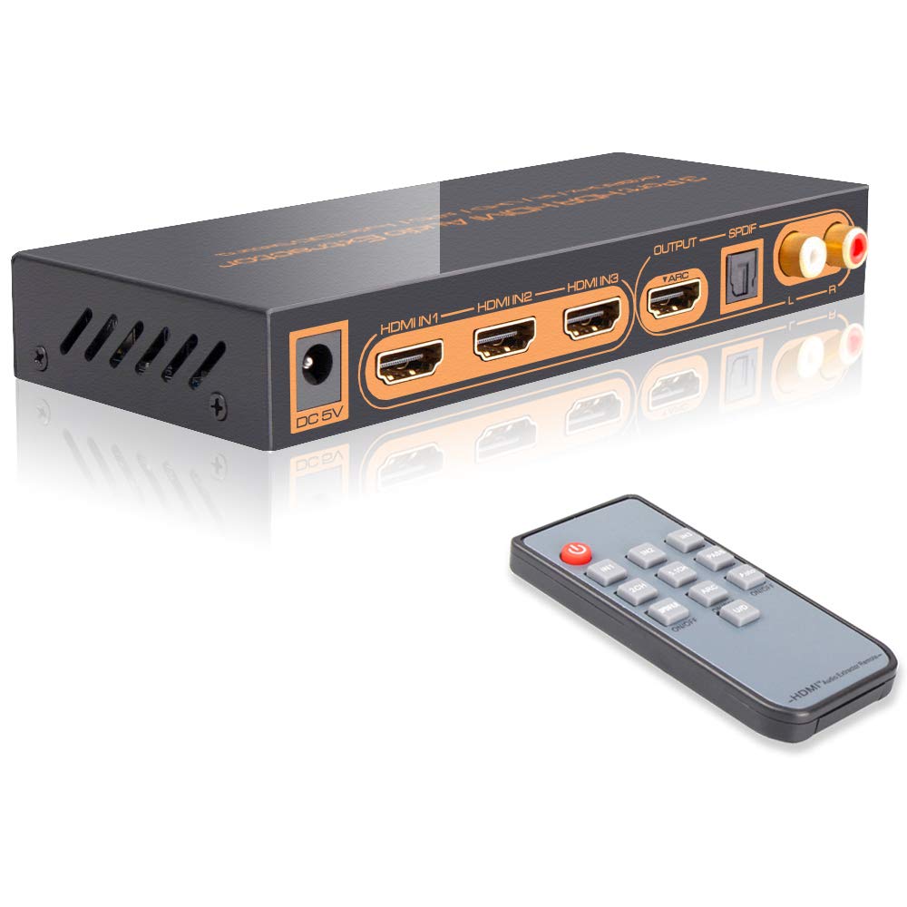 4K/60Hz HDMI Switch Audio Splitter with Remote 3 Port Switcher with Optical SPDIF & RCA L/R Audio Out US plug From China