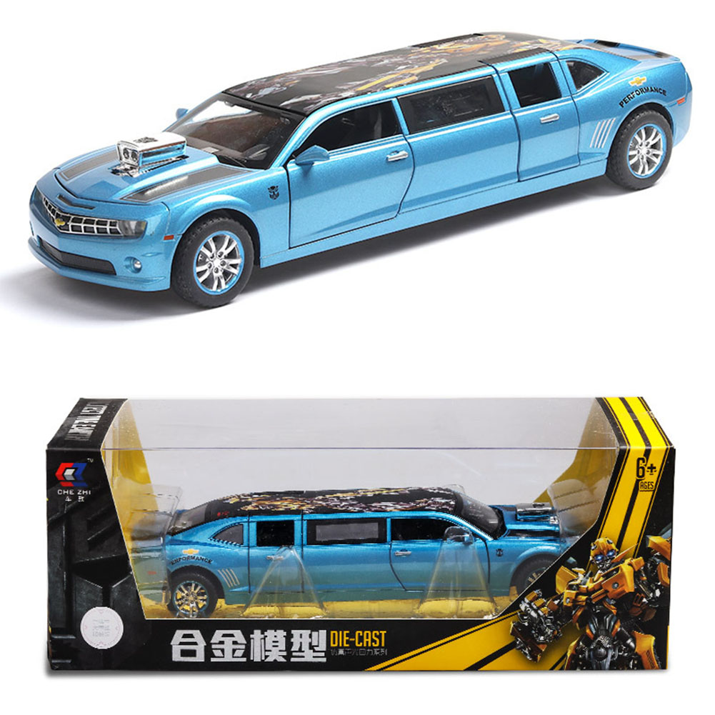 1/32 Lengthened with Sound and Light Alloy Pull Back Simulation Car for Ornaments Souvenir blue