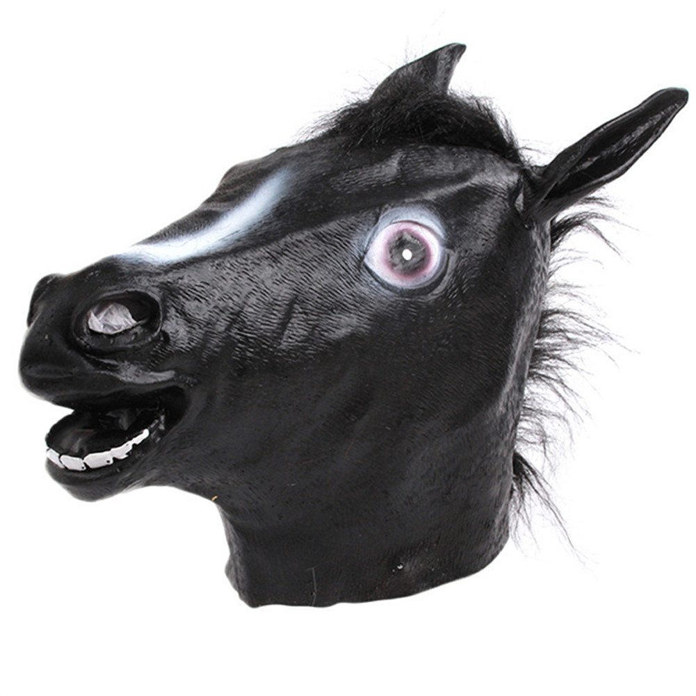 Mask Cosplay Masquerade Funny Halloween Mask Wig Black horse head