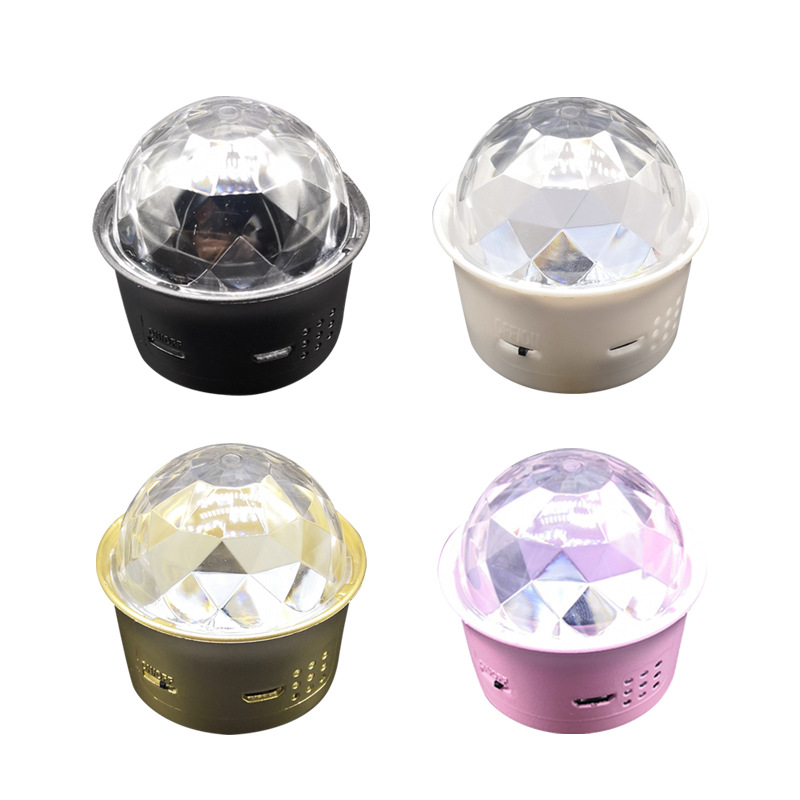 Mini LED Magic Lamp Car Disco Ball RGB DJ USB Rechargable Voice Activated Rotating Stage Party Light Gold