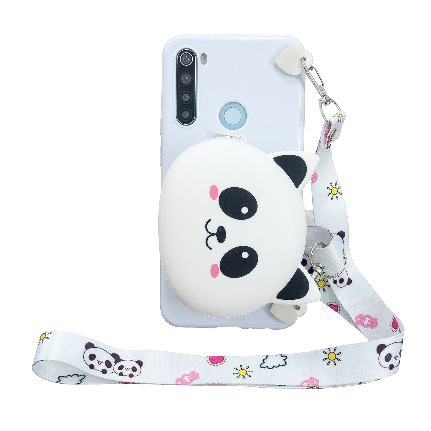 For Redmi Note 8/8T/8 Pro Cellphone Case Mobile Phone Shell Shockproof TPU Cover with Cartoon Cat Pig Panda Coin Purse Lovely Shoulder Starp  White